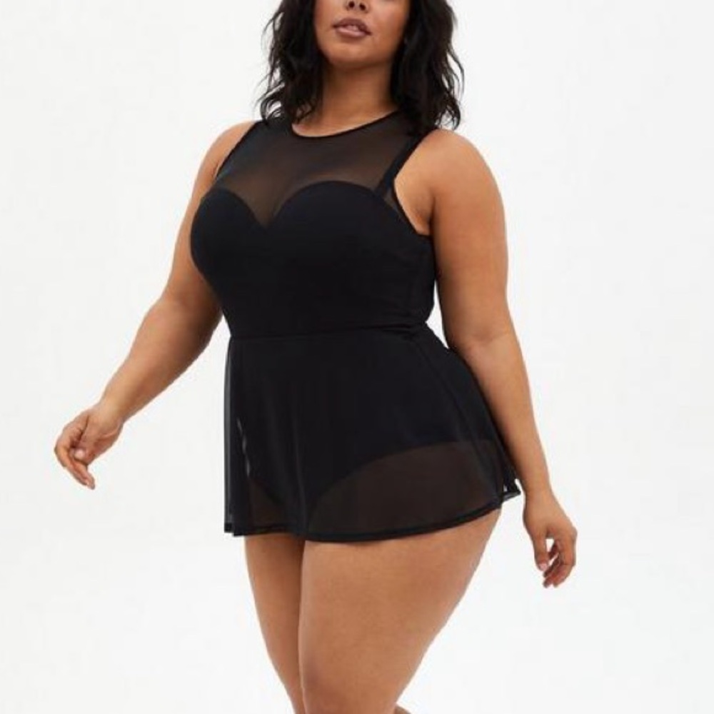 TORRID Underwire Short Mesh Overlay Swim Dress With Brief